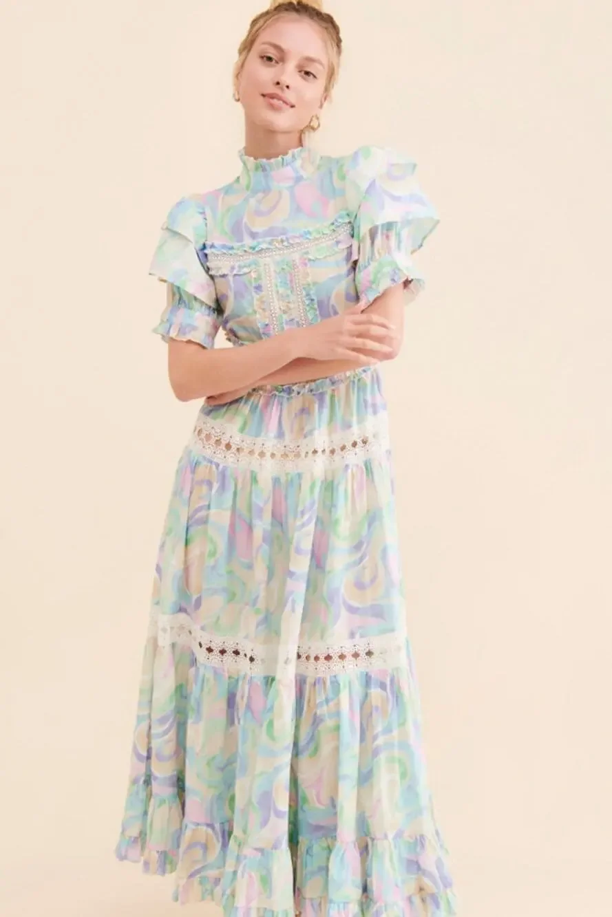 NWT Free People Love And Liberation Tiered Puff-Sleeve Maxi Dress Size M